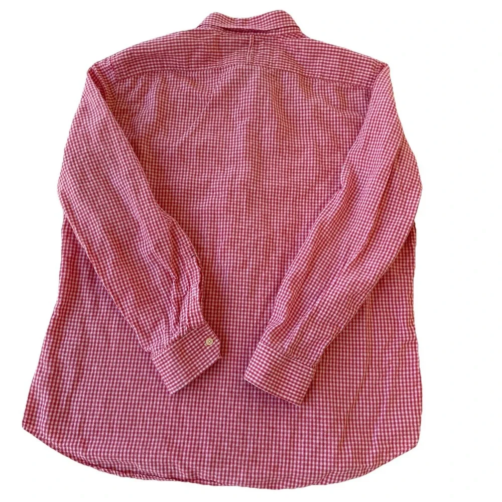 Banana Republic Slim Fit Button Down Shirt Mens XL Red Pink Check‎ Linen Blend